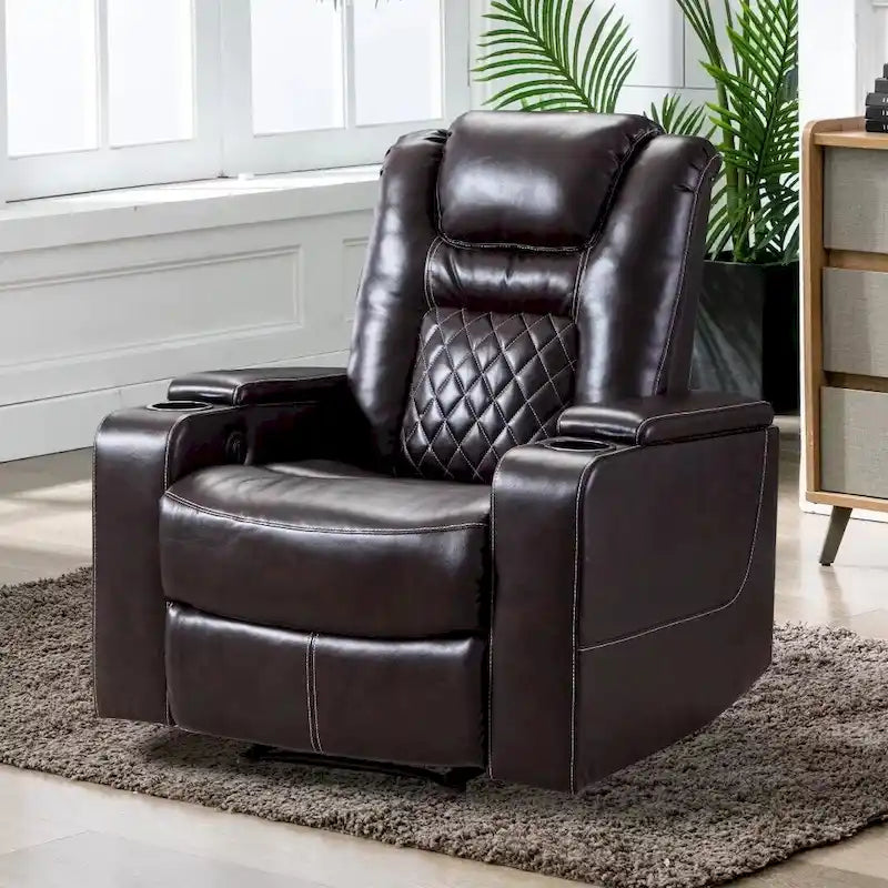 Electric Power Recliner Chair - Home Theater Seating with USB Charging, Cup Holders, Storage Armrests, Leather, 300 lbs Capacity