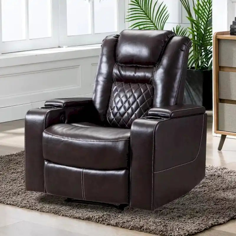 Electric Power Recliner Chair - Home Theater Seating with USB Charging, Cup Holders, Storage Armrests, Leather, 300 lbs Capacity