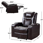 Electric Power Recliner Chair - Home Theater Seating with USB Charging, Cup Holders, Storage Armrests, Leather, 300 lbs Capacity