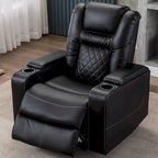 Electric Power Recliner Chair - Home Theater Seating with USB Charging, Cup Holders, Storage Armrests, Leather, 300 lbs Capacity