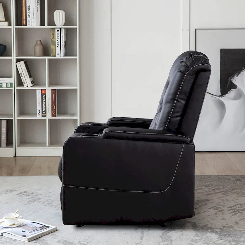 Electric Power Recliner Chair - Home Theater Seating with USB Charging, Cup Holders, Storage Armrests, Leather, 300 lbs Capacity
