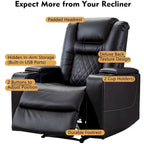 Electric Power Recliner Chair - Home Theater Seating with USB Charging, Cup Holders, Storage Armrests, Leather, 300 lbs Capacity