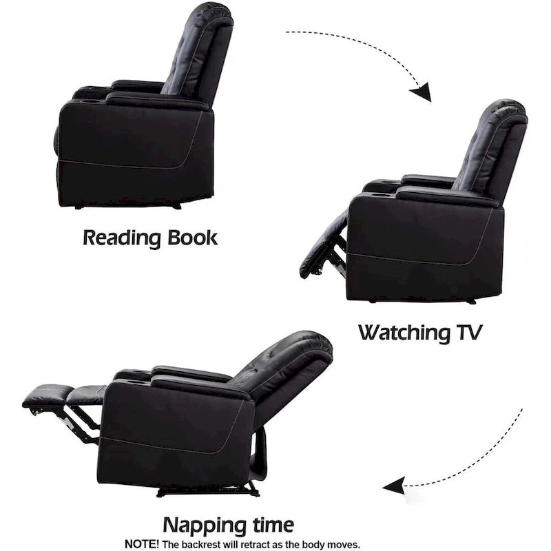 Electric Power Recliner Chair - Home Theater Seating with USB Charging, Cup Holders, Storage Armrests, Leather, 300 lbs Capacity