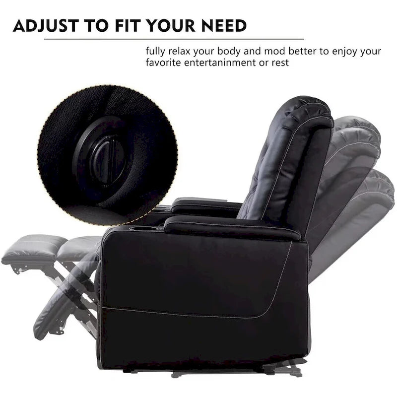 Electric Power Recliner Chair - Home Theater Seating with USB Charging, Cup Holders, Storage Armrests, Leather, 300 lbs Capacity
