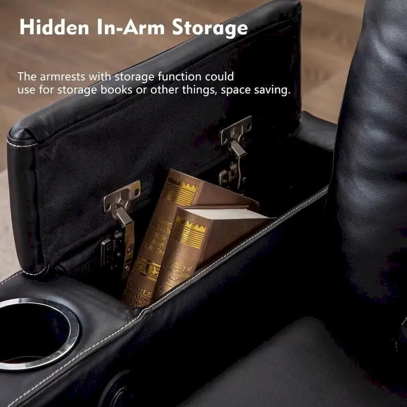 Electric Power Recliner Chair - Home Theater Seating with USB Charging, Cup Holders, Storage Armrests, Leather, 300 lbs Capacity