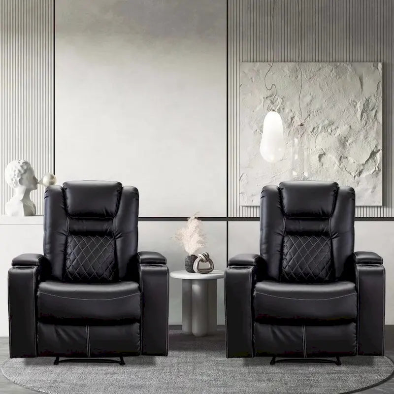 Electric Power Recliner Chair - Home Theater Seating with USB Charging, Cup Holders, Storage Armrests, Leather, 300 lbs Capacity