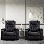Electric Power Recliner Chair - Home Theater Seating with USB Charging, Cup Holders, Storage Armrests, Leather, 300 lbs Capacity