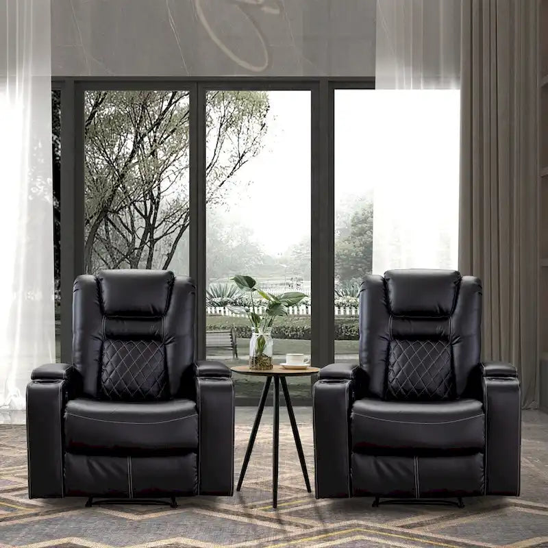 Electric Power Recliner Chair - Home Theater Seating with USB Charging, Cup Holders, Storage Armrests, Leather, 300 lbs Capacity