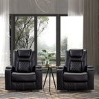 Electric Power Recliner Chair - Home Theater Seating with USB Charging, Cup Holders, Storage Armrests, Leather, 300 lbs Capacity