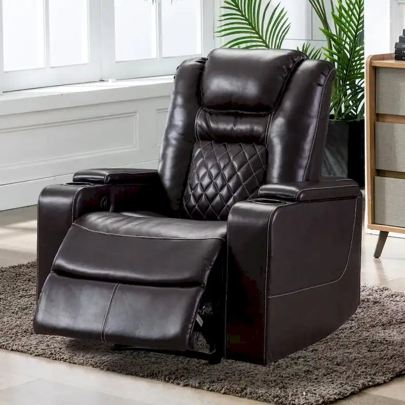 Electric Power Recliner Chair - Home Theater Seating with USB Charging, Cup Holders, Storage Armrests, Leather, 300 lbs Capacity