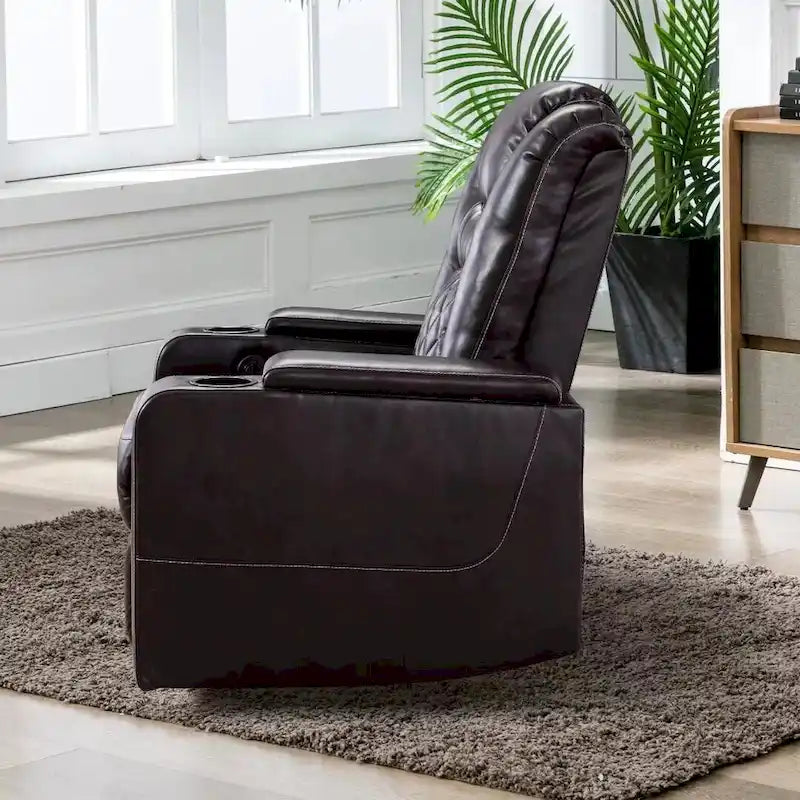 Electric Power Recliner Chair - Home Theater Seating with USB Charging, Cup Holders, Storage Armrests, Leather, 300 lbs Capacity