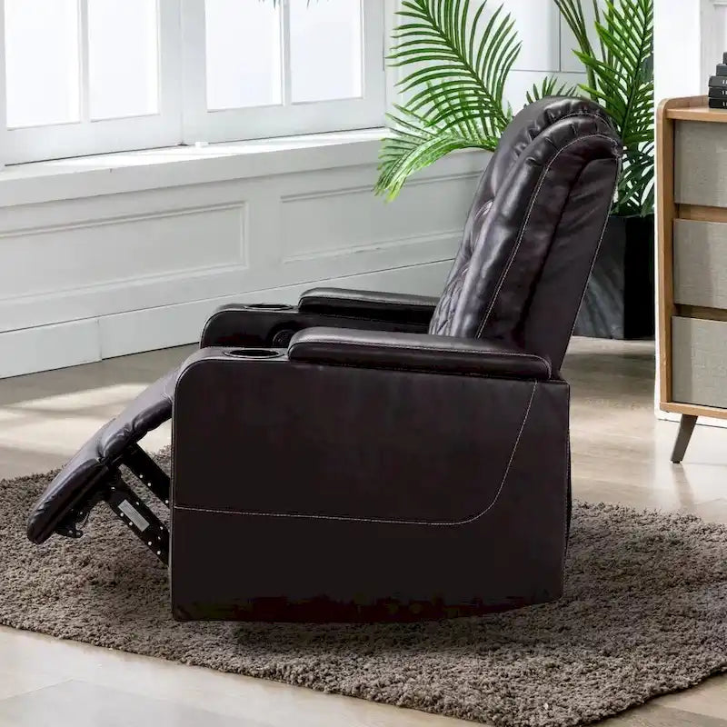 Electric Power Recliner Chair - Home Theater Seating with USB Charging, Cup Holders, Storage Armrests, Leather, 300 lbs Capacity