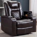 Electric Power Recliner Chair - Home Theater Seating with USB Charging, Cup Holders, Storage Armrests, Leather, 300 lbs Capacity
