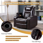Electric Power Recliner Chair - Home Theater Seating with USB Charging, Cup Holders, Storage Armrests, Leather, 300 lbs Capacity