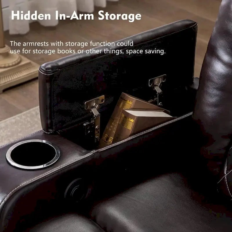 Electric Power Recliner Chair - Home Theater Seating with USB Charging, Cup Holders, Storage Armrests, Leather, 300 lbs Capacity