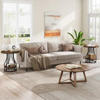 Round Side Table with 2-Tier Storage, White & Gold Finish, Metal Frame, Modern Bedside End Table for Living Room Bedroom