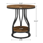 Round Side Table with 2-Tier Storage, White & Gold Finish, Metal Frame, Modern Bedside End Table for Living Room Bedroom