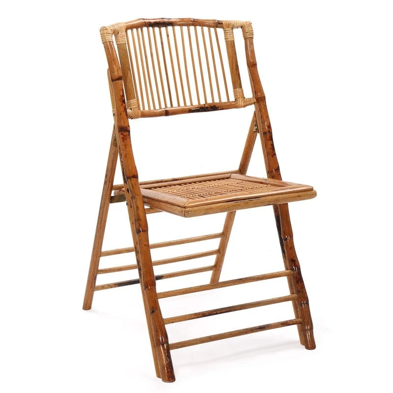 Folding Bamboo Rattan Chair for Indoor/Outdoor, 300 lbs Capacity, Rustic Style, No Assembly, Brown