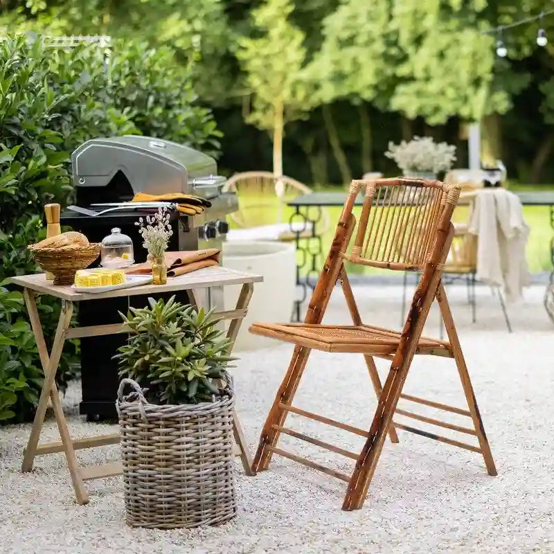 Folding Bamboo Rattan Chair for Indoor/Outdoor, 300 lbs Capacity, Rustic Style, No Assembly, Brown