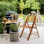 Folding Bamboo Rattan Chair for Indoor/Outdoor, 300 lbs Capacity, Rustic Style, No Assembly, Brown