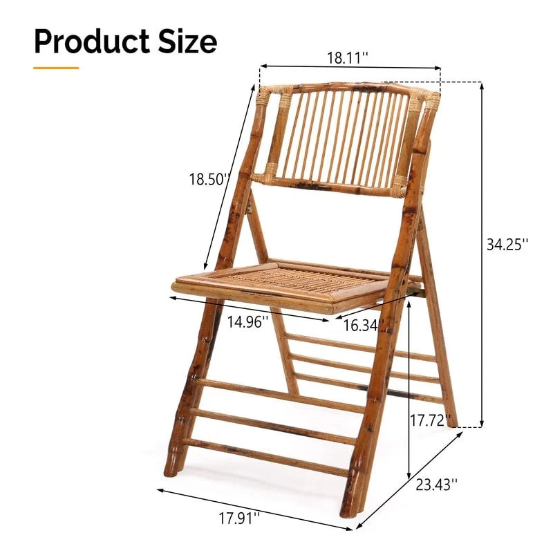 Folding Bamboo Rattan Chair for Indoor/Outdoor, 300 lbs Capacity, Rustic Style, No Assembly, Brown