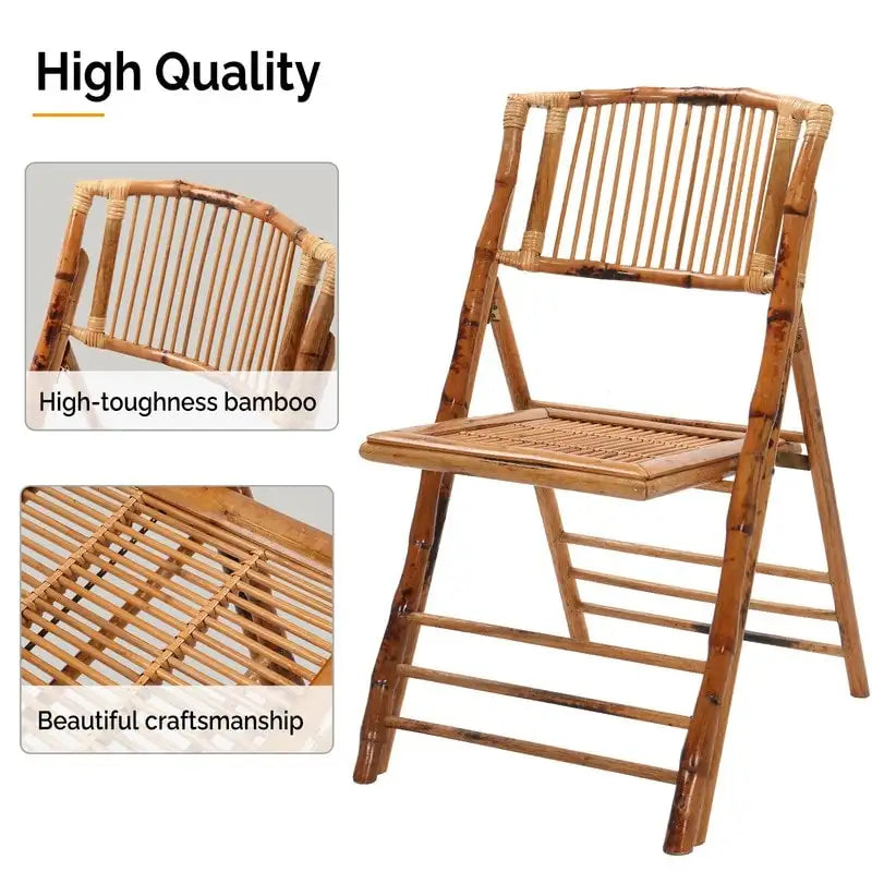 Folding Bamboo Rattan Chair for Indoor/Outdoor, 300 lbs Capacity, Rustic Style, No Assembly, Brown
