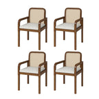 Rattan Back Dining Chairs Set of 4 with Removable Cushions, Modern Farmhouse Linen Upholstered Chairs