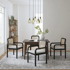 Rattan Back Dining Chairs Set of 4 with Removable Cushions, Modern Farmhouse Linen Upholstered Chairs