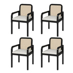Rattan Back Dining Chairs Set of 4 with Removable Cushions, Modern Farmhouse Linen Upholstered Chairs