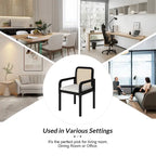 Rattan Back Dining Chairs Set of 4 with Removable Cushions, Modern Farmhouse Linen Upholstered Chairs