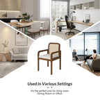 Rattan Back Dining Chairs Set of 4 with Removable Cushions, Modern Farmhouse Linen Upholstered Chairs