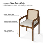 Rattan Back Dining Chairs Set of 4 with Removable Cushions, Modern Farmhouse Linen Upholstered Chairs