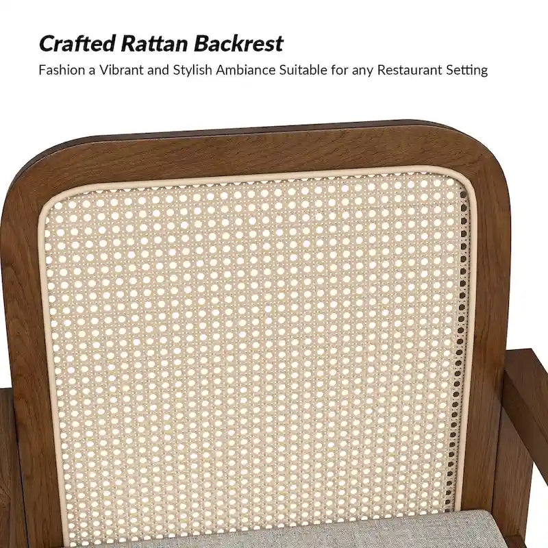 Rattan Back Dining Chairs Set of 4 with Removable Cushions, Modern Farmhouse Linen Upholstered Chairs