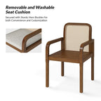 Rattan Back Dining Chairs Set of 4 with Removable Cushions, Modern Farmhouse Linen Upholstered Chairs