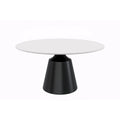Modern Round Dining Table 60"-71" with Stainless Steel Pedestal Base, Glass or Sintered Stone Top