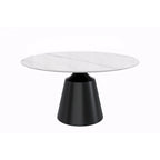Modern Round Dining Table 60"-71" with Stainless Steel Pedestal Base, Glass or Sintered Stone Top