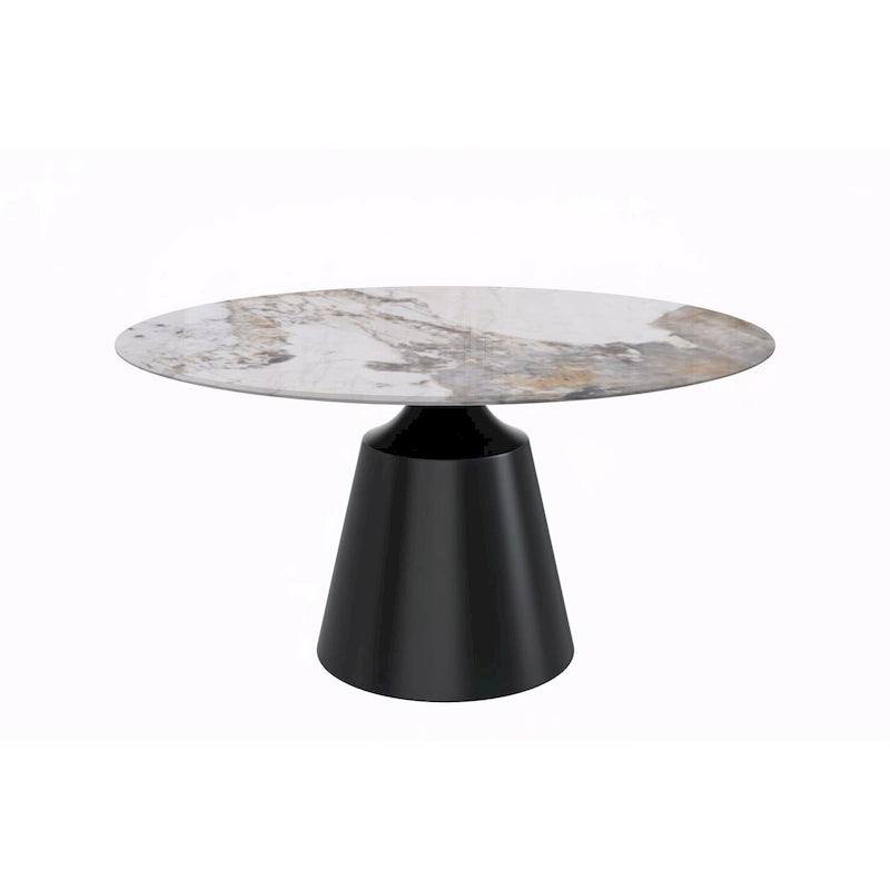 Modern Round Dining Table 60"-71" with Stainless Steel Pedestal Base, Glass or Sintered Stone Top