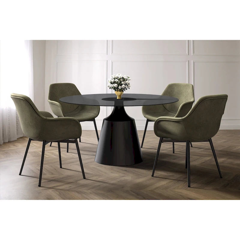 Prynn Dining Table with Round Top and Black Pedestal Base