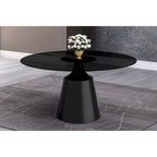 Modern Round Dining Table 60"-71" with Stainless Steel Pedestal Base, Glass or Sintered Stone Top