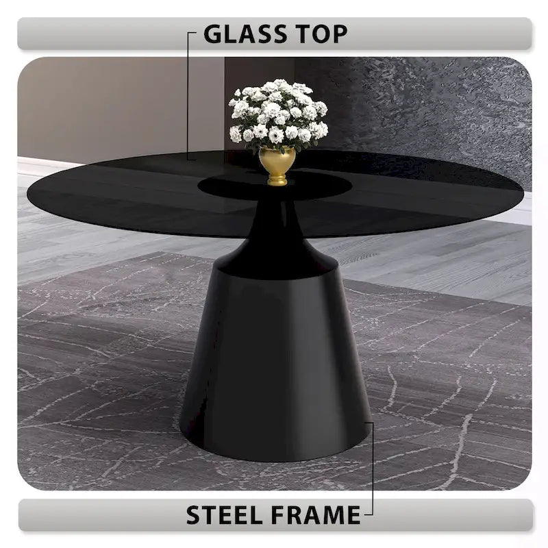 Modern Round Dining Table 60"-71" with Stainless Steel Pedestal Base, Glass or Sintered Stone Top