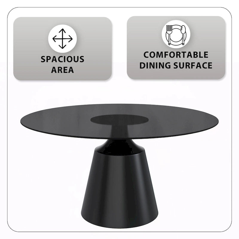 Modern Round Dining Table 60"-71" with Stainless Steel Pedestal Base, Glass or Sintered Stone Top