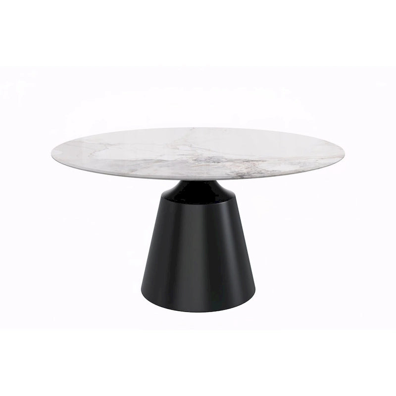 Modern Round Dining Table 60"-71" with Stainless Steel Pedestal Base, Glass or Sintered Stone Top