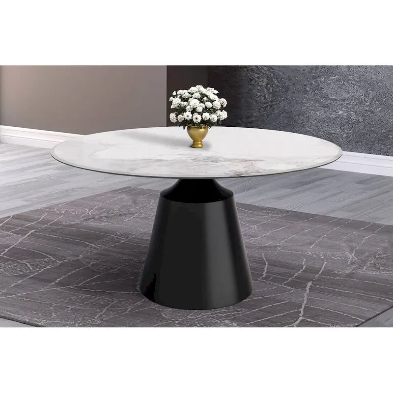 Modern Round Dining Table 60"-71" with Stainless Steel Pedestal Base, Glass or Sintered Stone Top