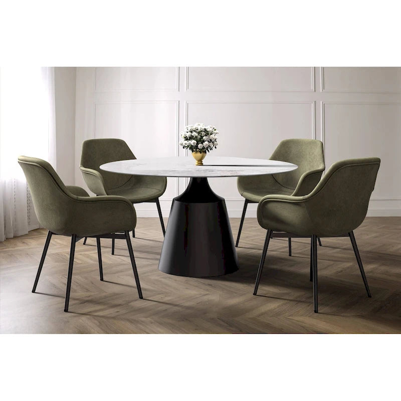Modern Round Dining Table 60"-71" with Stainless Steel Pedestal Base, Glass or Sintered Stone Top