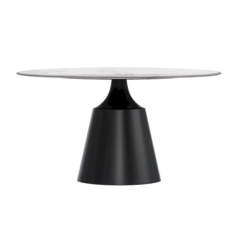 Modern Round Dining Table 60"-71" with Stainless Steel Pedestal Base, Glass or Sintered Stone Top