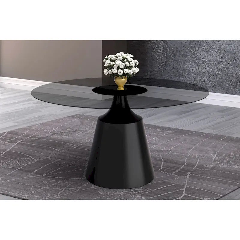 Modern Round Dining Table 60"-71" with Stainless Steel Pedestal Base, Glass or Sintered Stone Top