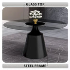 Modern Round Dining Table 60"-71" with Stainless Steel Pedestal Base, Glass or Sintered Stone Top