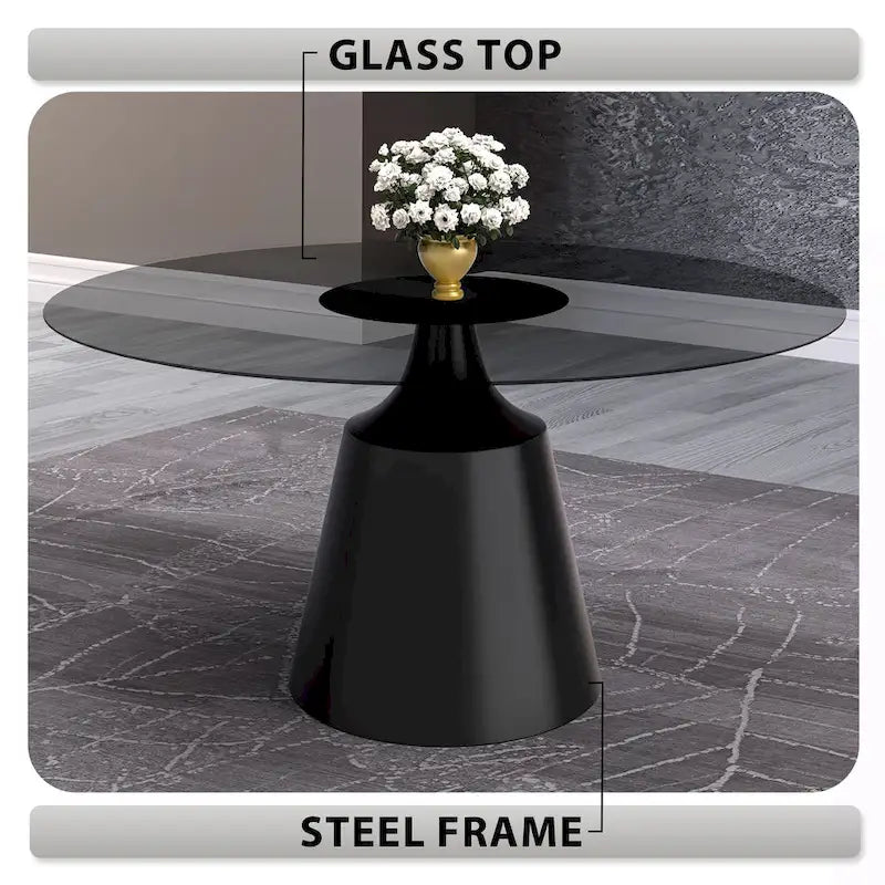 Modern Round Dining Table 60"-71" with Stainless Steel Pedestal Base, Glass or Sintered Stone Top