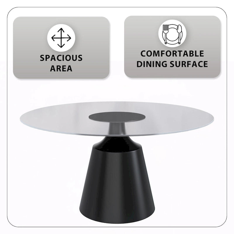 Modern Round Dining Table 60"-71" with Stainless Steel Pedestal Base, Glass or Sintered Stone Top