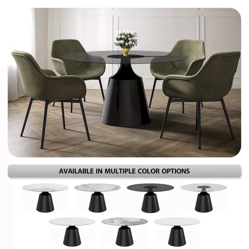 Modern Round Dining Table 60"-71" with Stainless Steel Pedestal Base, Glass or Sintered Stone Top